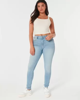 Blugi super skinny cu talie înaltă, cu spalare medie