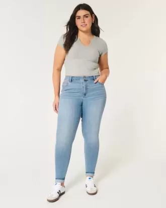 Blugi super skinny cu talie înaltă, cu spalare medie