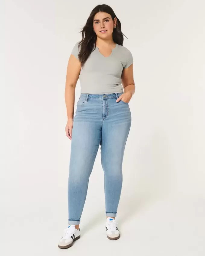 Blugi super skinny cu talie înaltă, cu spalare medie Blugi super skinny cu talie înaltă, cu spalare medie