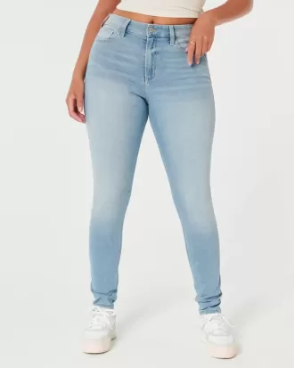 Blugi super skinny cu talie înaltă, cu spalare medie