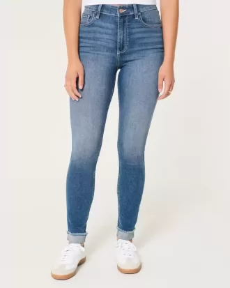 Blugi super skinny cu talie înaltă, cu spalare medie