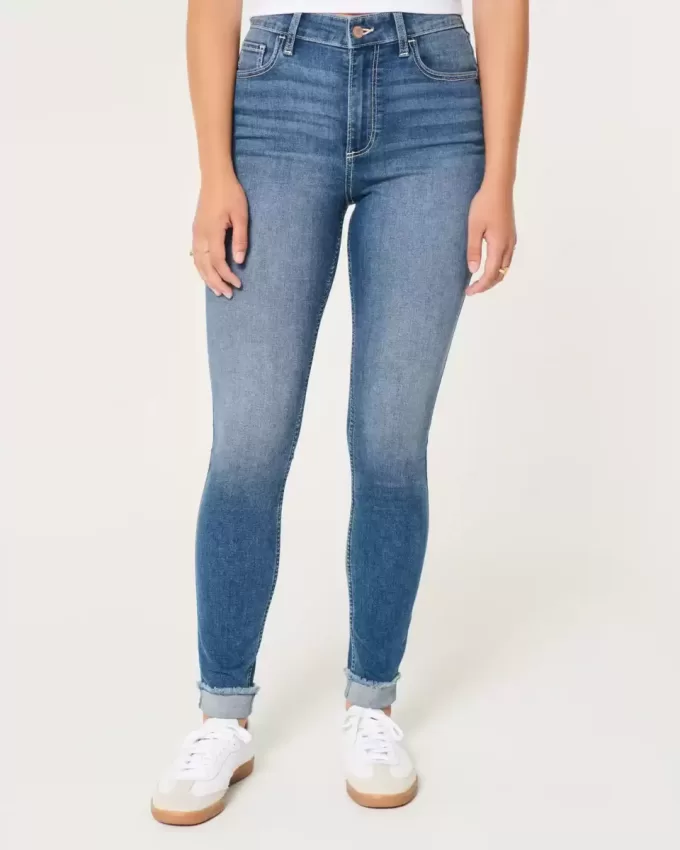 Blugi super skinny cu talie înaltă, cu spalare medie Blugi super skinny cu talie înaltă, cu spalare medie