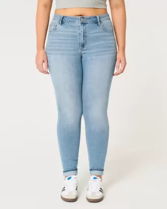 Blugi super skinny cu talie înaltă, cu spalare medie