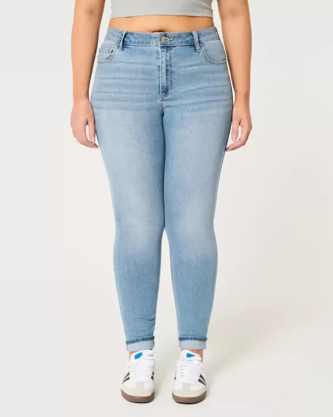 Blugi super skinny cu talie înaltă, cu spalare medie Blugi super skinny cu talie înaltă, cu spalare medie