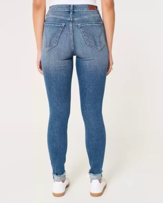 Blugi super skinny cu talie înaltă, cu spalare medie Blugi super skinny cu talie înaltă, cu spalare medie