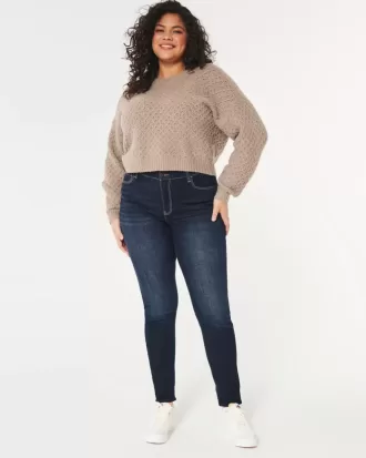 Blugi super skinny, cu talie înaltă, de culoare închisă