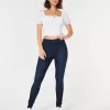 Blugi super skinny, cu talie înaltă, de culoare închisă