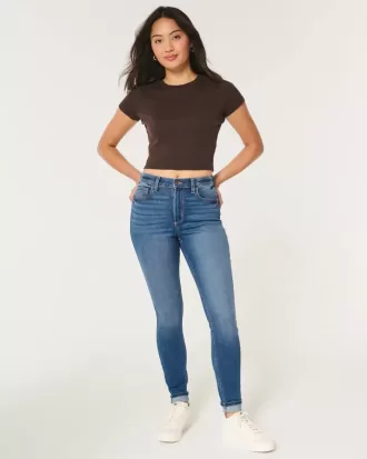 Blugi super skinny, cu talie înaltă, de culoare închisă