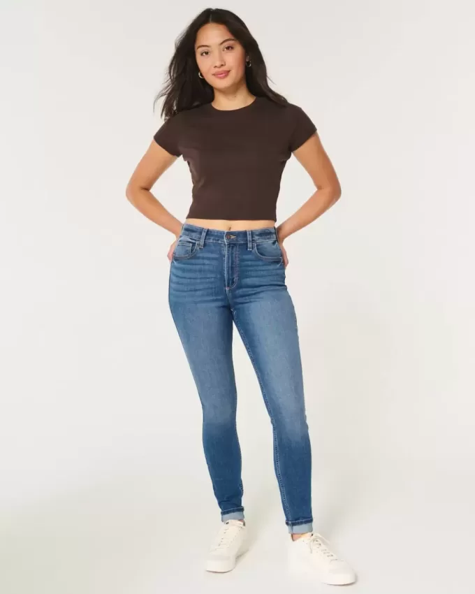 Blugi super skinny, cu talie înaltă, de culoare închisă Blugi super skinny, cu talie înaltă, de culoare închisă