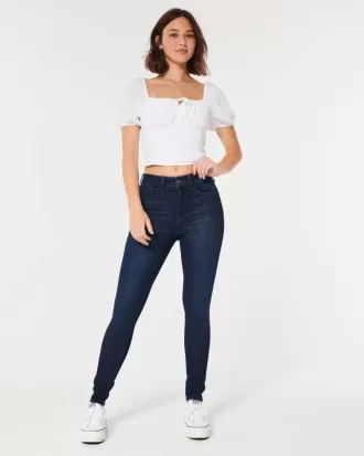 Blugi super skinny, cu talie înaltă, de culoare închisă