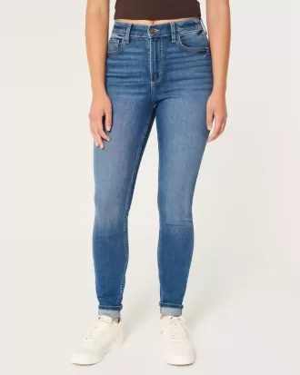 Blugi super skinny, cu talie înaltă, de culoare închisă