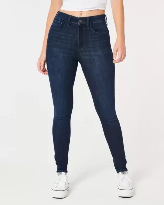 Blugi super skinny, cu talie înaltă, de culoare închisă