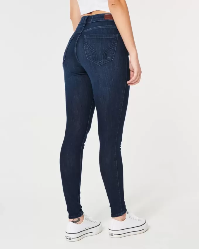 Blugi super skinny, cu talie înaltă, de culoare închisă