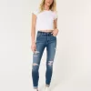 Blugi super skinny cu talie înaltă, rupte, cu spălare medie Blugi super skinny cu talie înaltă, rupte, cu spălare medie