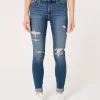 Blugi super skinny cu talie înaltă, rupte, cu spălare medie Blugi super skinny cu talie înaltă, rupte, cu spălare medie