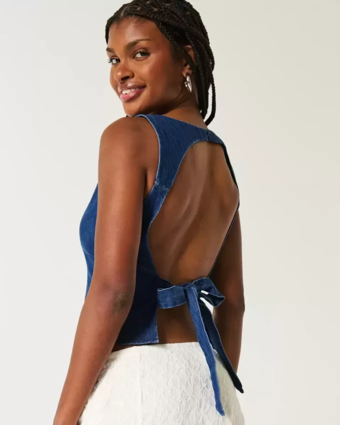 Bluză din denim cu spatele deschis