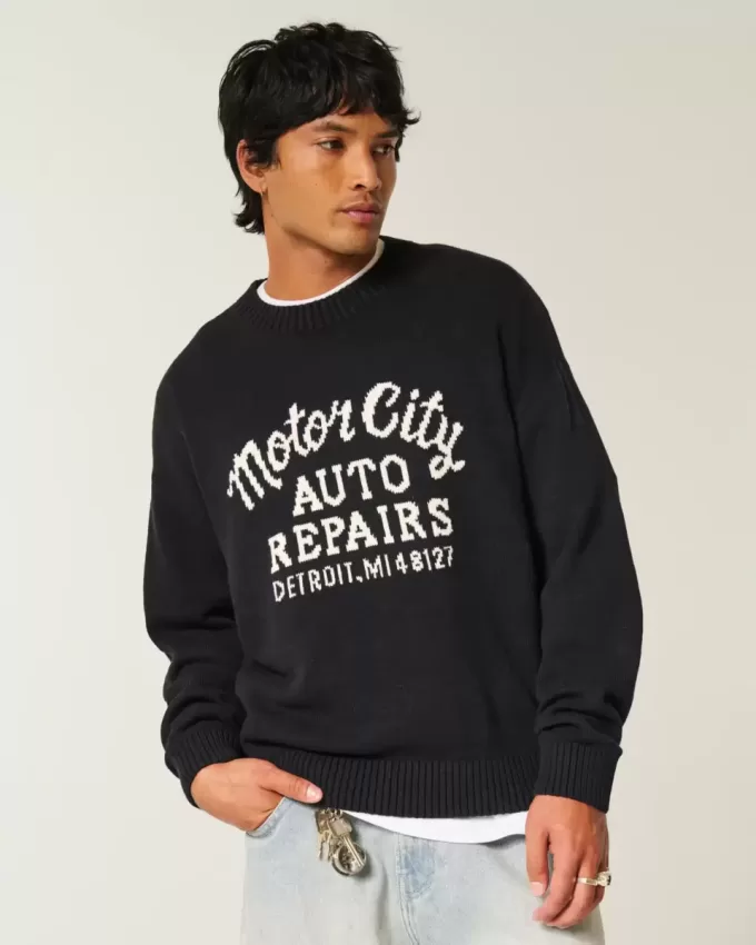 Boxy Motor City Auto Repairs Pulover Graphic Crew Boxy Motor City Auto Repairs Pulover Graphic Crew