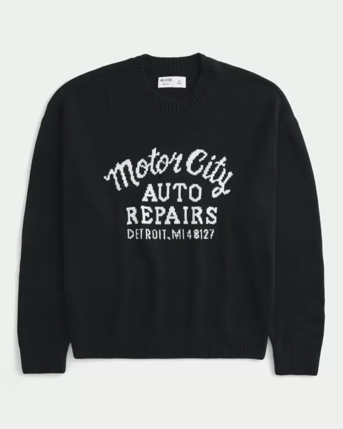 Boxy Motor City Auto Repairs Pulover Graphic Crew Boxy Motor City Auto Repairs Pulover Graphic Crew