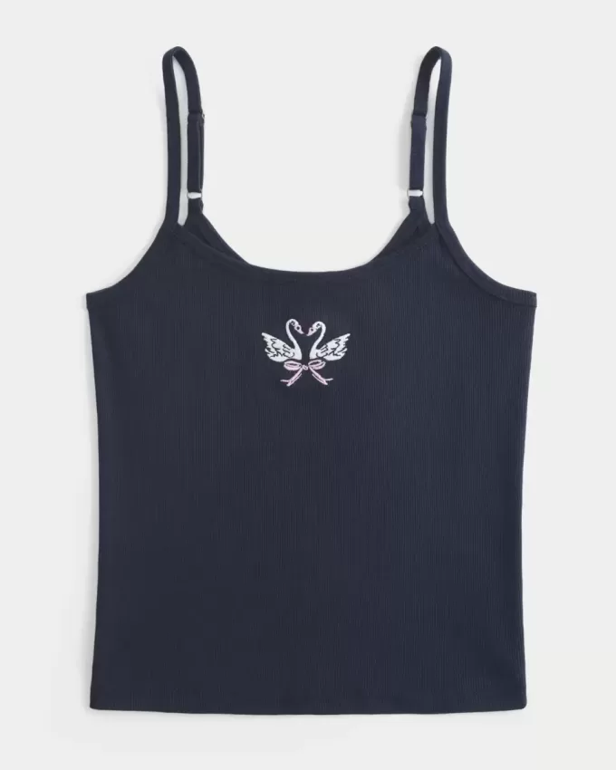 Cami cu grafic Swan cu nervuri Cami cu grafic Swan cu nervuri