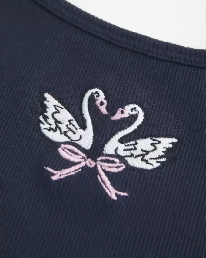Cami cu grafic Swan cu nervuri Cami cu grafic Swan cu nervuri