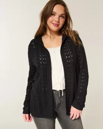 Cardigan fără închidere cu glugă