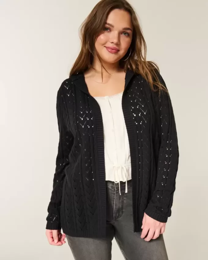 Cardigan fără închidere cu glugă Cardigan fără închidere cu glugă