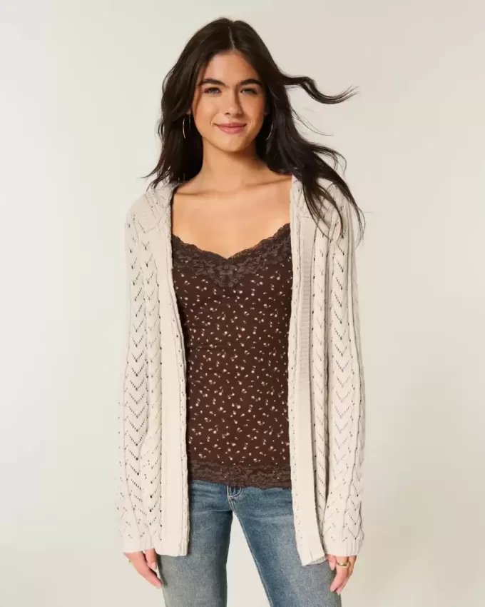 Cardigan fără închidere cu glugă Cardigan fără închidere cu glugă