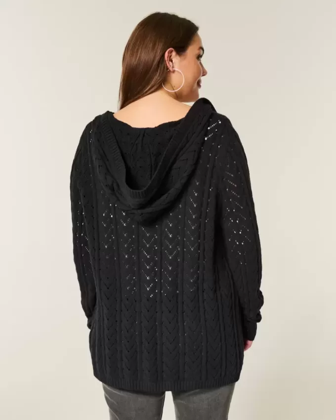 Cardigan fără închidere cu glugă Cardigan fără închidere cu glugă