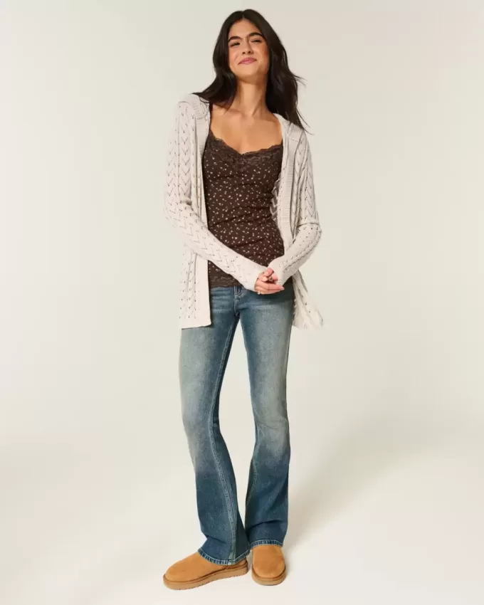 Cardigan fără închidere cu glugă Cardigan fără închidere cu glugă