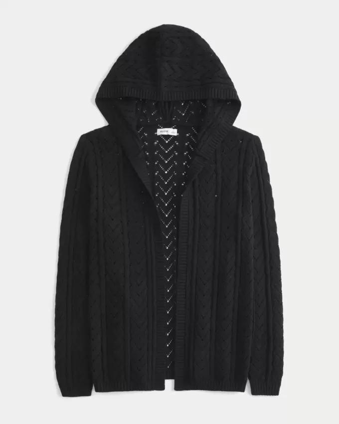 Cardigan fără închidere cu glugă Cardigan fără închidere cu glugă