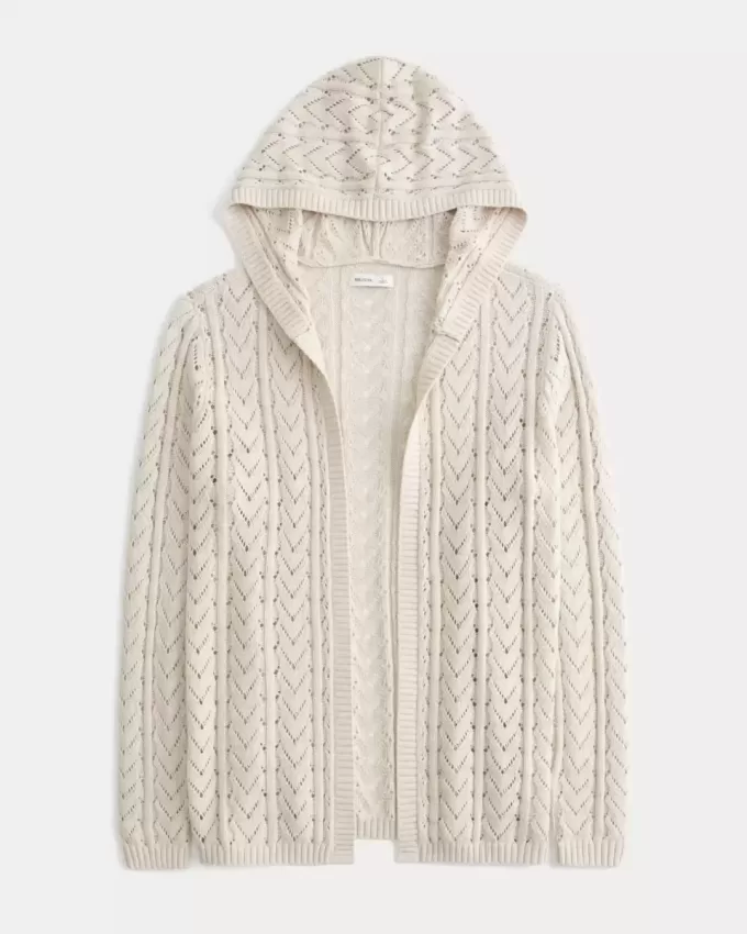 Cardigan fără închidere cu glugă Cardigan fără închidere cu glugă
