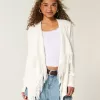 Cardigan ușor cu franjuri fără închidere Cardigan ușor cu franjuri fără închidere