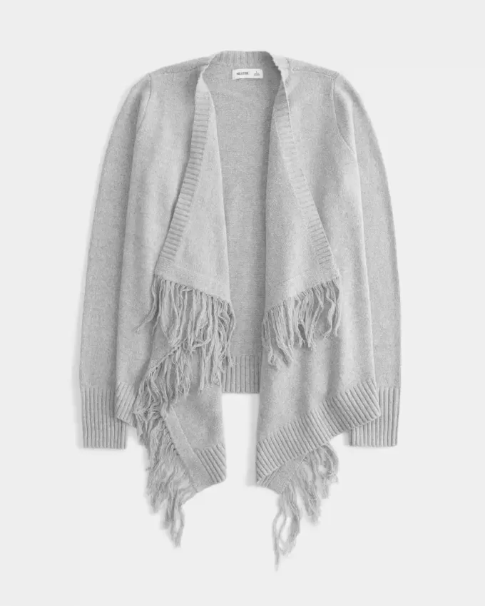 Cardigan ușor cu franjuri fără închidere Cardigan ușor cu franjuri fără închidere