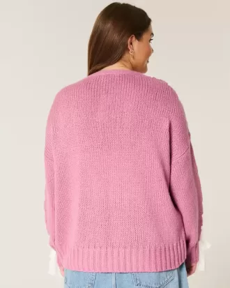Cardigan ușor cu mânecă din dantelă, fără închidere