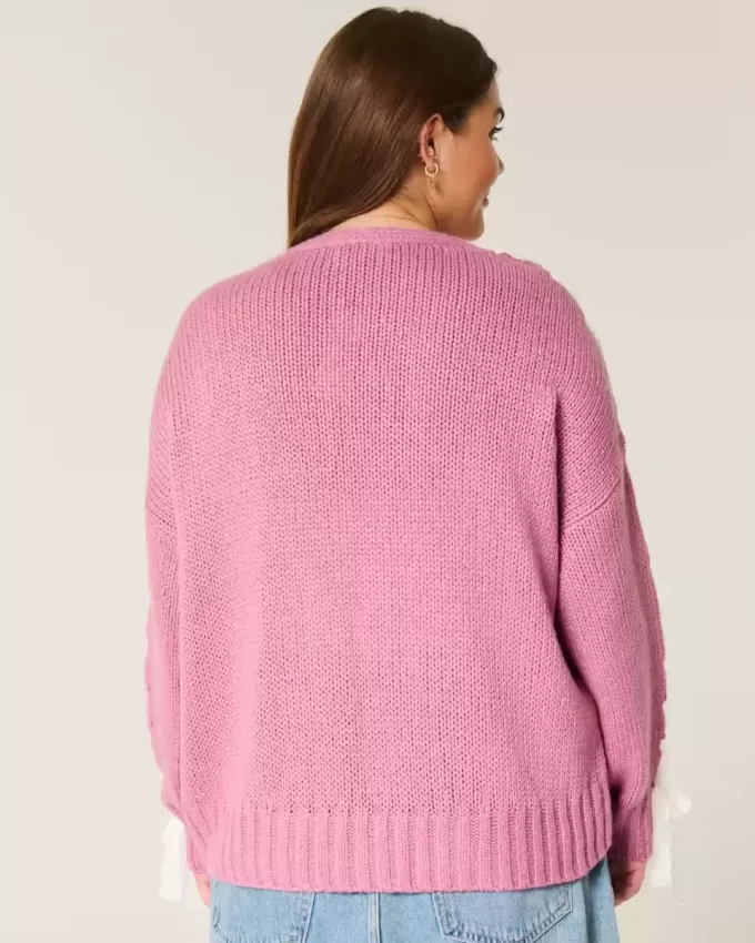 Cardigan ușor cu mânecă din dantelă, fără închidere Cardigan ușor cu mânecă din dantelă, fără închidere