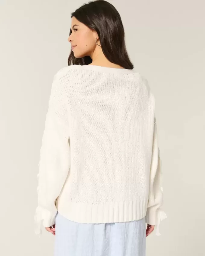 Cardigan ușor cu mânecă din dantelă, fără închidere Cardigan ușor cu mânecă din dantelă, fără închidere