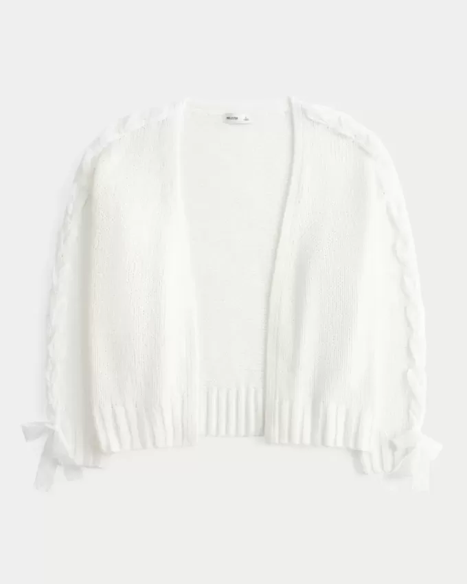 Cardigan ușor cu mânecă din dantelă, fără închidere Cardigan ușor cu mânecă din dantelă, fără închidere