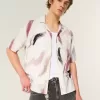 Cămașă cu model cu mânecă scurtă din amestec de in Cămașă cu model cu mânecă scurtă din amestec de in