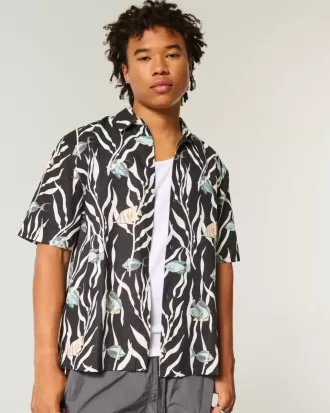 Cămașă din amestec de in cu model de pește tropical