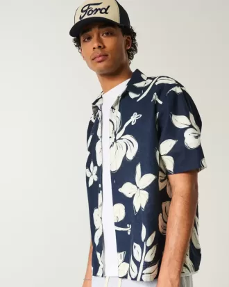 Cămașă din amestec de in cu model tropical
