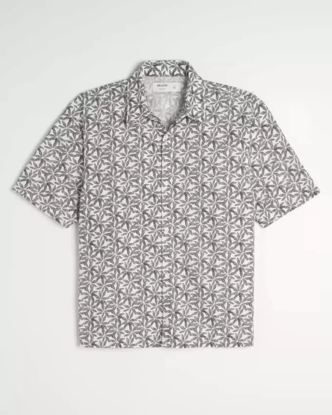 Cămașă din amestec de in cu model tropical Cămașă din amestec de in cu model tropical