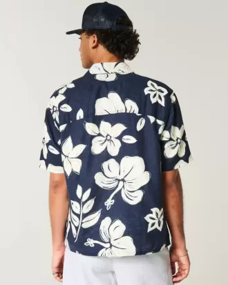 Cămașă din amestec de in cu model tropical