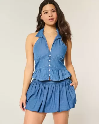 Fusta Mini Denim Bubble