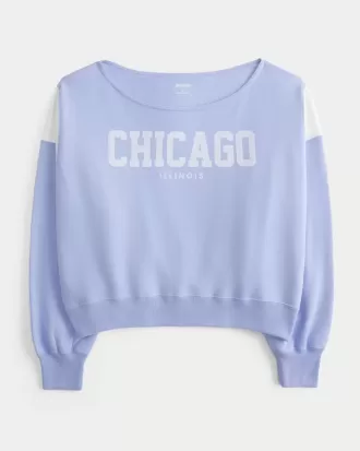 Hanorac cu grafic Chicago cu umăr ușor