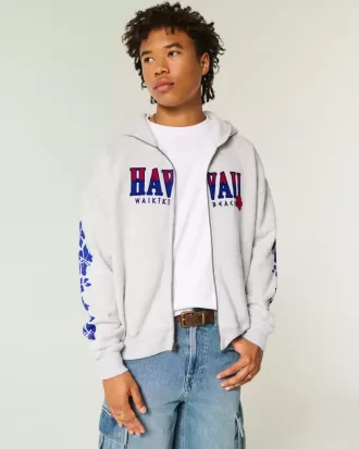 Hanorac cu grafic Hawaii cu fermoar