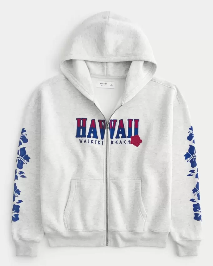 Hanorac cu grafic Hawaii cu fermoar Hanorac cu grafic Hawaii cu fermoar