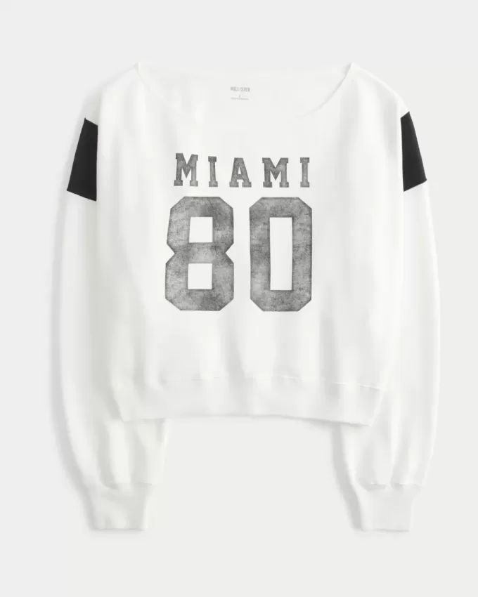 Hanorac cu grafic Miami cu umăr ușor Hanorac cu grafic Miami cu umăr ușor