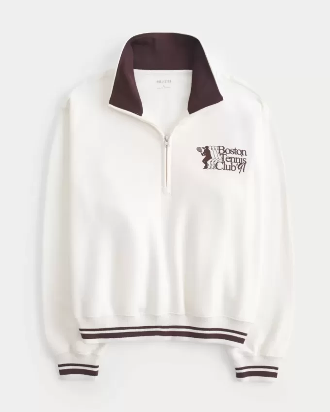 Hanorac cu jumătate de fermoar cu grafic Easy Boston Tennis Club Hanorac cu jumătate de fermoar cu grafic Easy Boston Tennis Club