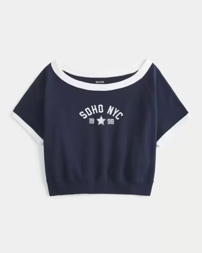 Hanorac grafic cu mânecă scurtă Terry Fleece Hanorac grafic cu mânecă scurtă Terry Fleece