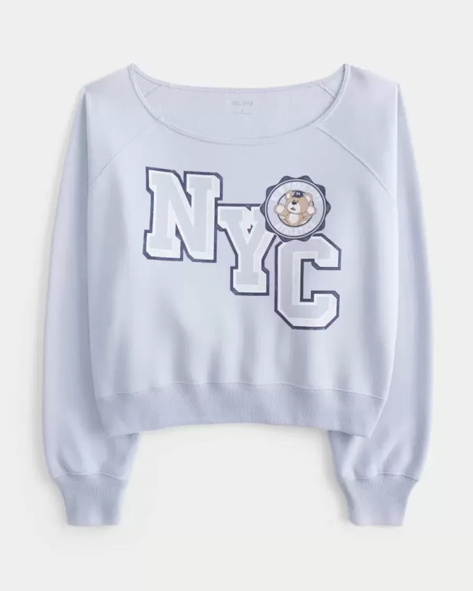 Hanorac grafic NYC cu umăr ușor Hanorac grafic NYC cu umăr ușor